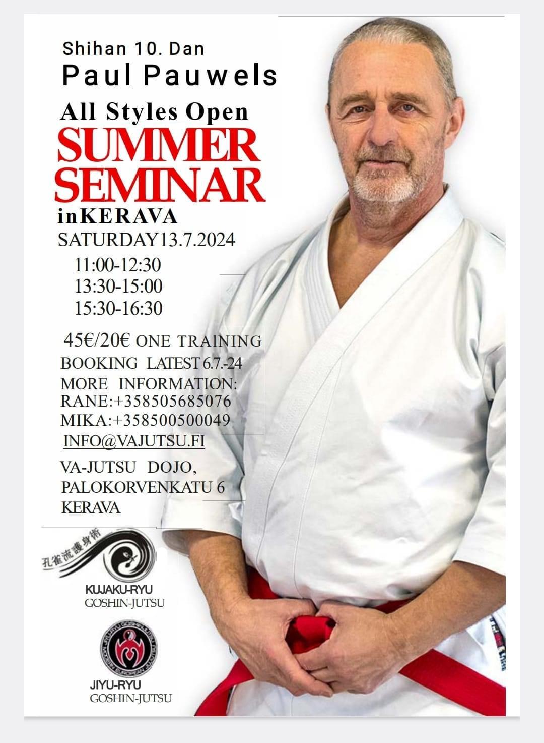 Shihan Paul Pauwels 10.dan avoin kesäleiri - Keravalla la 13.7.2024